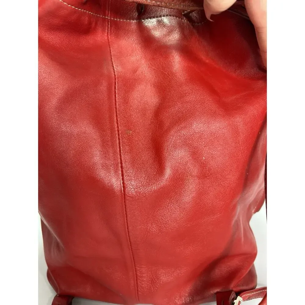Vintage i Santi Drawstring Leather Bucket Purse Bag Red Made In Italy